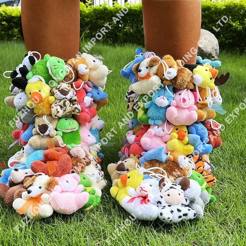 Adult Kid Plush Teddy Bear Snow Boot Mommy and Me Stuffed animal Botas De Mujer Fur Shoes Ankle Boots & Bootie For Lady Women