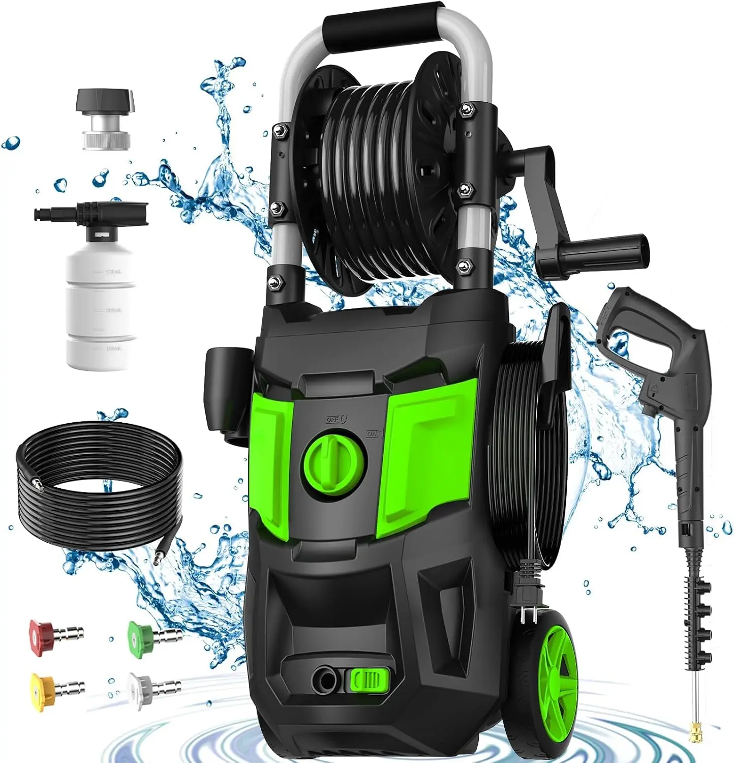 

Electric Pressure Washer 4500PSI Max 2.8 GPM Power Washer 20FT Hose 35FT Power Cord 4 Nozzles Foam Cannon Spray Gun Green