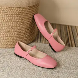 2024 Lente Nieuwe Retro Vrouwen Platte Hak Schoenen Mode Vierkante Neus Dames Casual Mary Jane Slingback Schoenen Ondiepe Ballerina 35-44