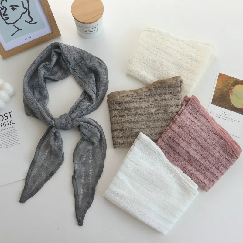 25 Early Autumn Japanese Art Retro Small Silk Scarf Knitted Hollow High-Grade Neck Triangular Binder Decorative Scarf for Women