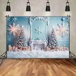 MOON.QG Snow Winter Christmas Tree Backdrop New Year Living Room Fireplace Baby Interior Background Party Decor Photo Zone Props