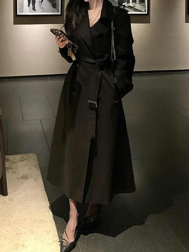 

Ele Briti Sle женское длинное пальто Jaet, осеннее новое поступление, ветровка Bla, облегающая двубортная ветровка из полиэфирного волокна