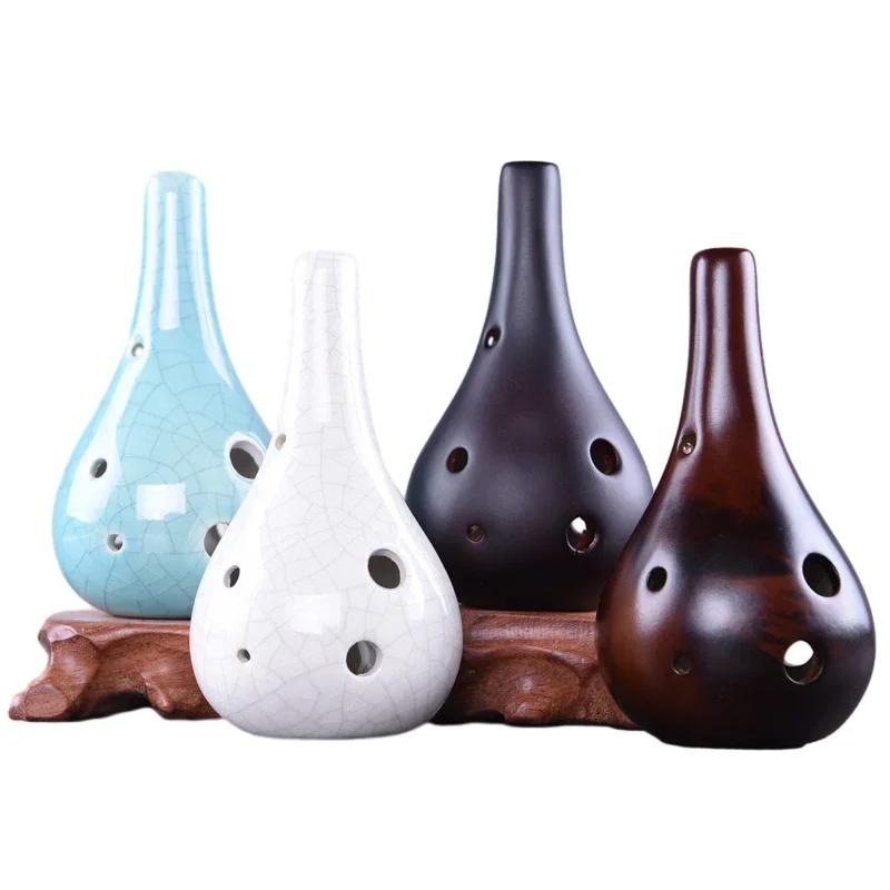 6 Holes Alto Tone C Ocarina Flute Fission Style Ceramic Black Pottery Smoky Glaze Flute Musical Instrument Pendant For Beginner