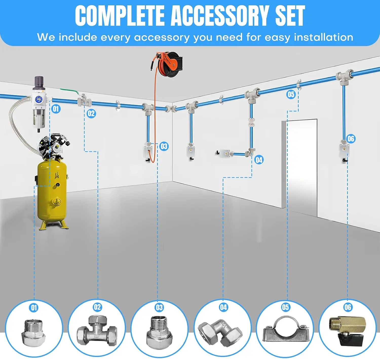 3/4 Inch x 200 FT Shop Air Line Kit, Compressed Air Piping System for Shop, Garage, HDPE Tubing and Aluminum Rapid Air System In