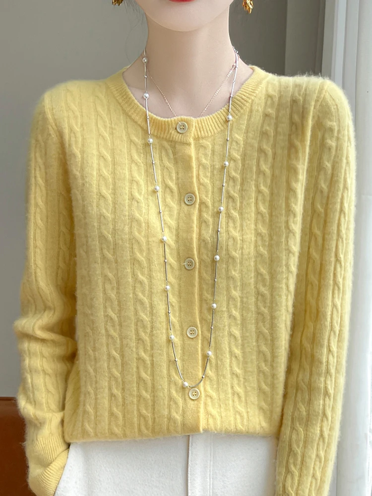 

Кардиганы с круглым вырезом, женский повседневный теплый однобортный свитер с длинными рукавами, тонкий корейский модный трикотаж, топы, осень-зима