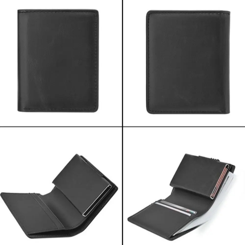 Dompet Pendek Pria Anti Maling RFID Tas Clutch Bisnis Warna Polos Kulit PU Tas Kartu PU Kapasitas Besar Tahan Air Pria