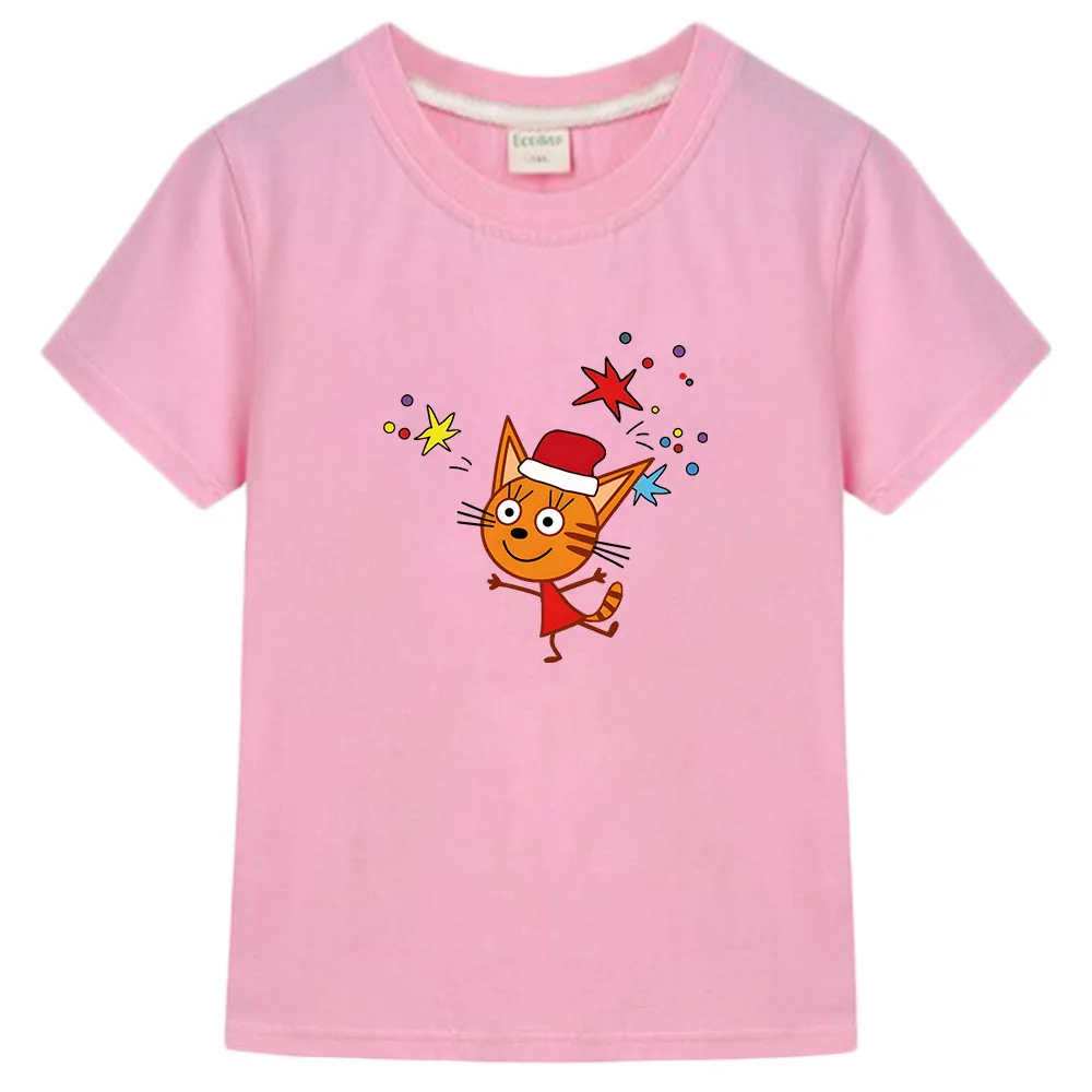 

Kid-e-cats T-shirt Children Clothing Boys Graphic Tees Short Sleeves Baby Clothes Kids PinkTops Cotton Shirts for Teenage Girls