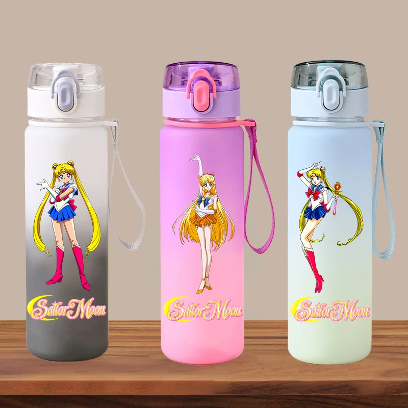 Sailor Moon 550ML Large Capacity Gradient Color Children Water Cup Portable Plastic Aldult Outdoor Sport Water Bottle Gifts