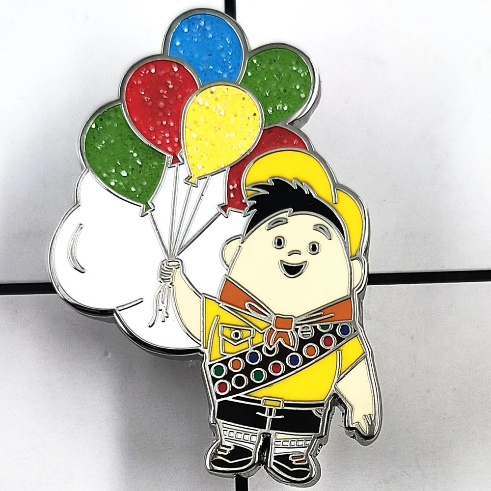 Cartoon Anime Character Brooch Sparkle Colorful Balloon Flying Little Boy Enamel Pin Classic Anime Peripheral Badge Fans Gift