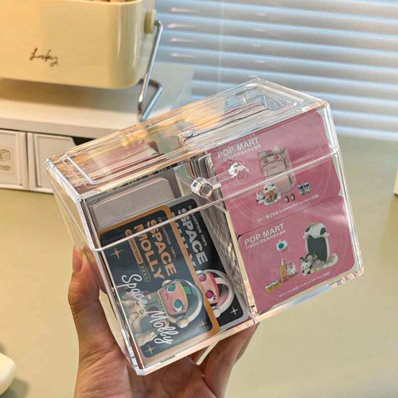 Transparent Acrylic Card Storage Box Holds 400 Postcards Display Card Case With 2 Compartments For Postcard/Photos 12x10.5cm