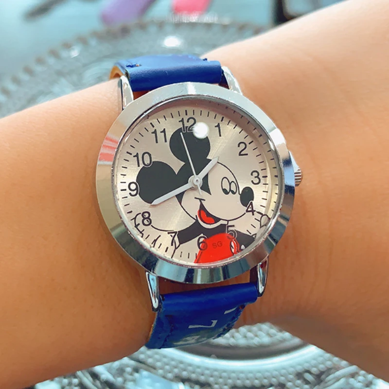 Novo bonito mickey crianças relógio de moda pu pulseira de relógio de quartzo dos desenhos animados relógios para meninas do menino à prova