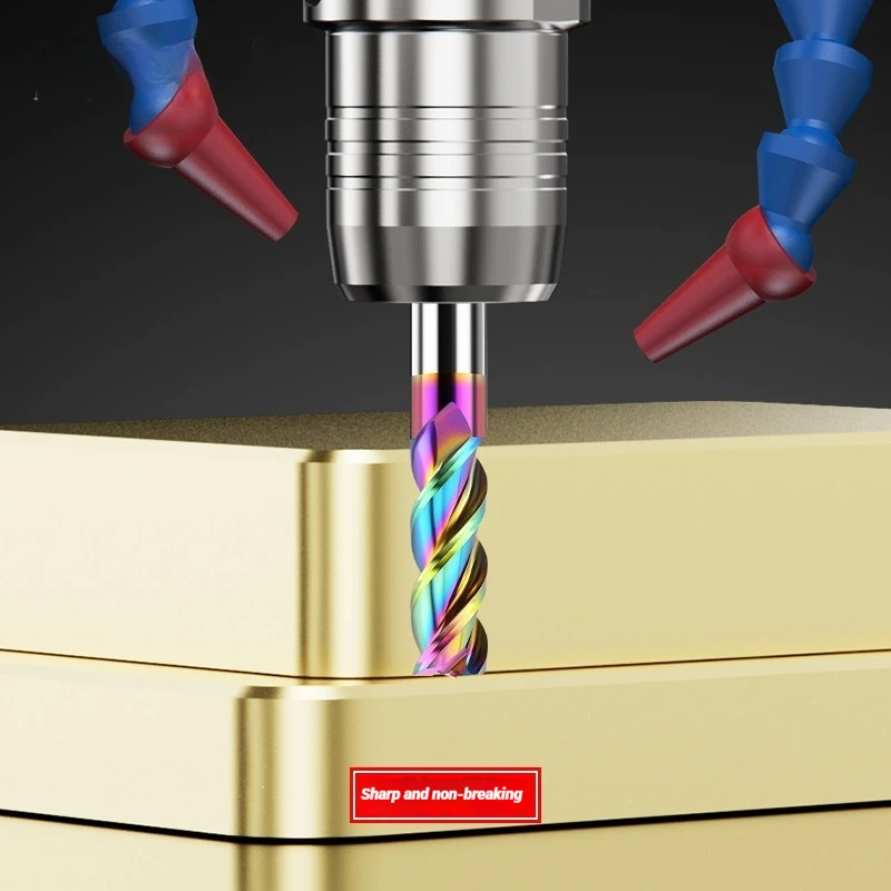 65 Degree HRC65 DLC Color Coated High Gloss 3 Flute Integral Tungsten Carbide CNC End Mill For Aluminum Processing