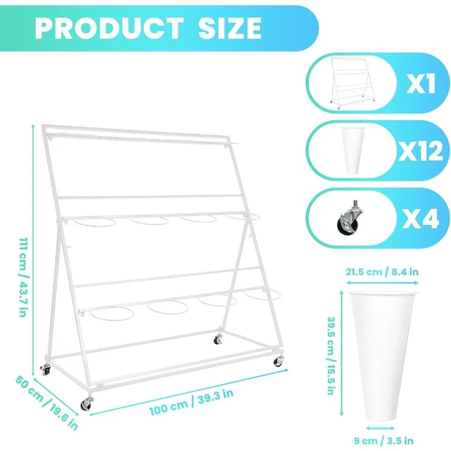 حامل عرض زهور مكون من 3 طبقات مع عجلات دوارة 360 درجة للاستخدام الداخلي والخارجي، تصميم عالي التحمل مع 12 دلوًا مستديرًا #2