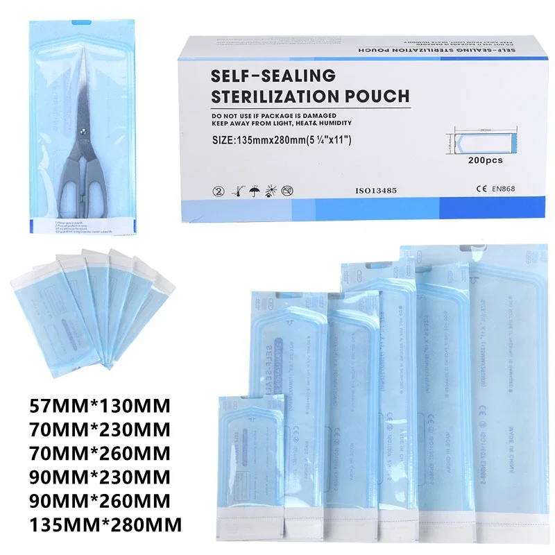 200-10PC Disposable Self-sealing Sterilization Pouches Bag 7 Sizes Tattoo Nail Art Accessories Supplies Self-adhesive Clean Bags