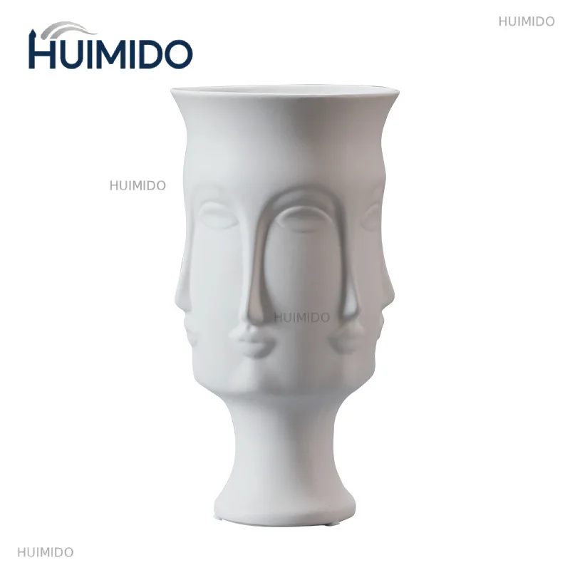 Personalized Creativity Face White Ceramic Vase, Art Light Decoration, North American Luxury Vase