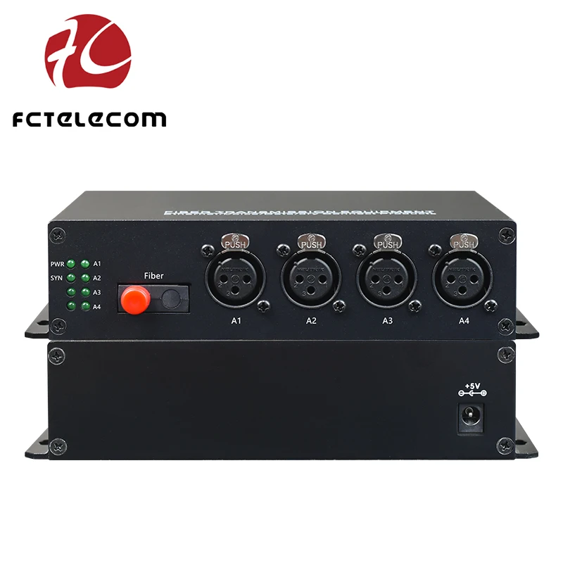 Desktop Size 4 Channel XLR  Over Fiber Broadcast Audio Transmitters  and Receiver,  40ohm 24bits Sampling Audio to Fiber