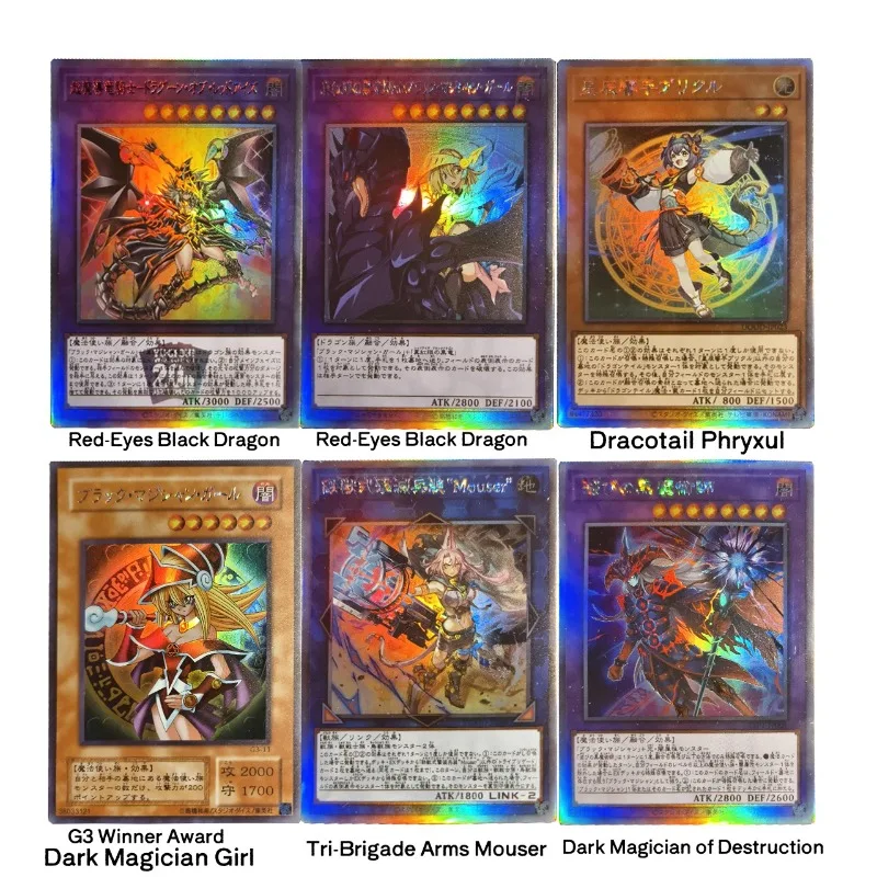 6 modelos Yu-Gi-Oh! DIY hecho a sí mismo ojos rojos dragón oscuro juego colección tarjeta Drácotail Phryxul mago oscuro chica tarjeta Flash regalo