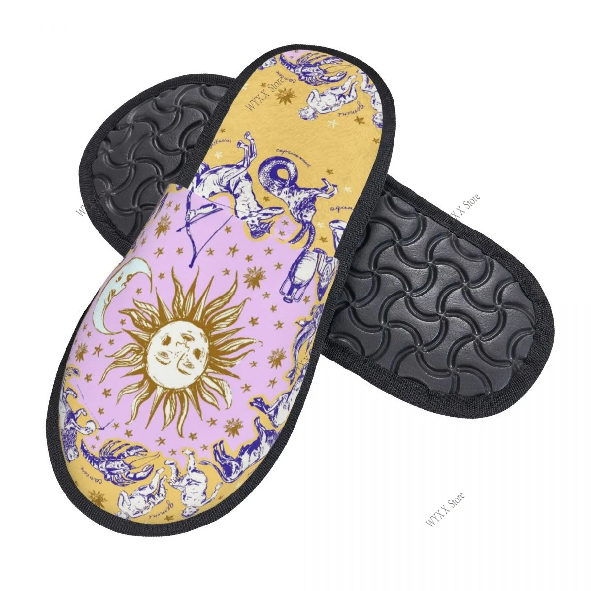 Indoor Hand Drawn Zodiac Signs Home Slippers Winter Warm Plush Slippers Fashion Home Soft Fluffy Slippers