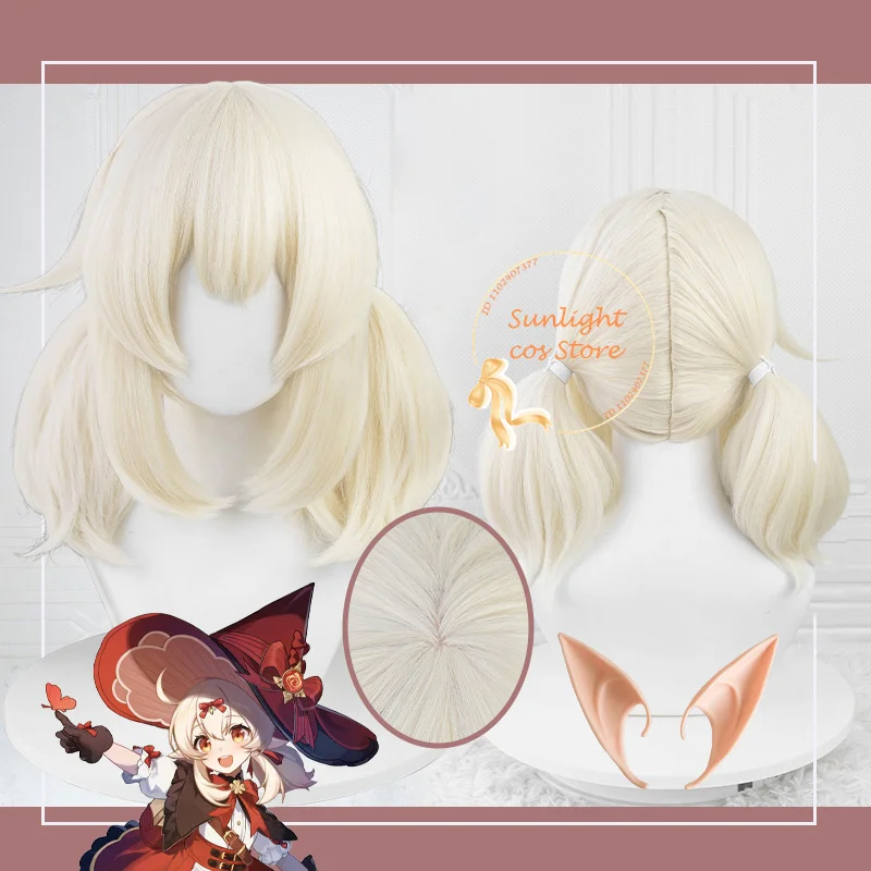 

High Quality Klee Cosplay Wig New Skin 45cm Golden Klee Wig Heat Resistant Synthetic Hair Role Play Wig + Wig Cap