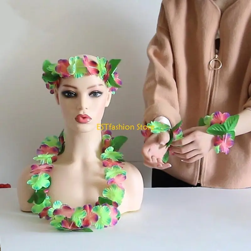 Y5GC Hawaiian Flower Leis Headband,Bracelet and Flower Headband for Luaus Party view 2