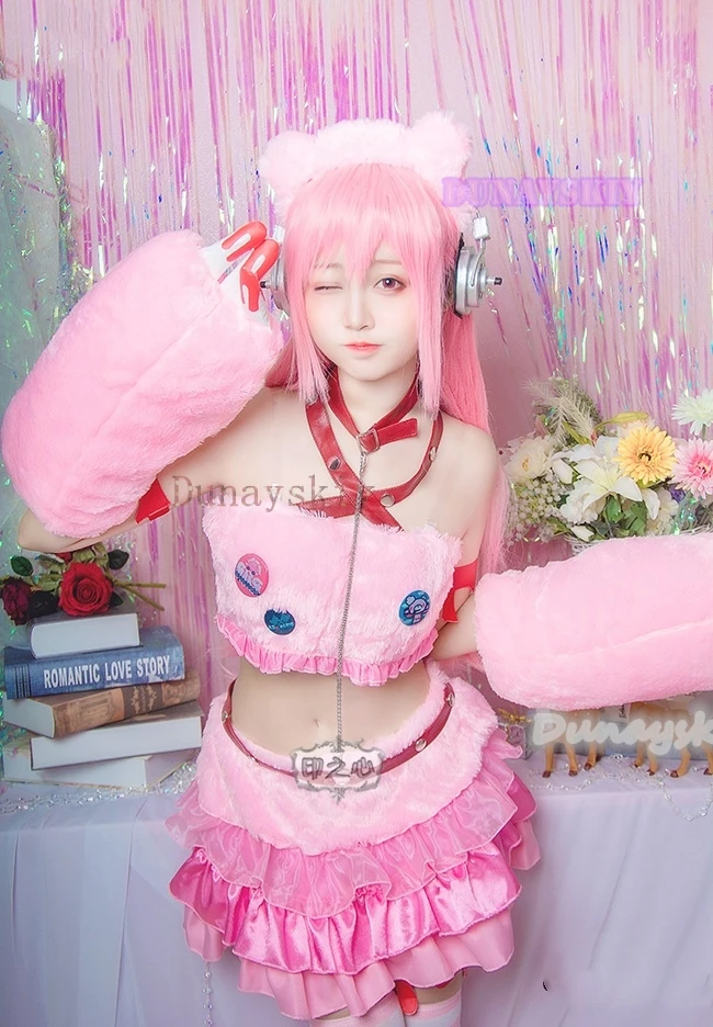 SUPER SONICO GRG Racing Queen Genus Gloomy Bear Cosplay Costume with socks Pink Suit with Wig