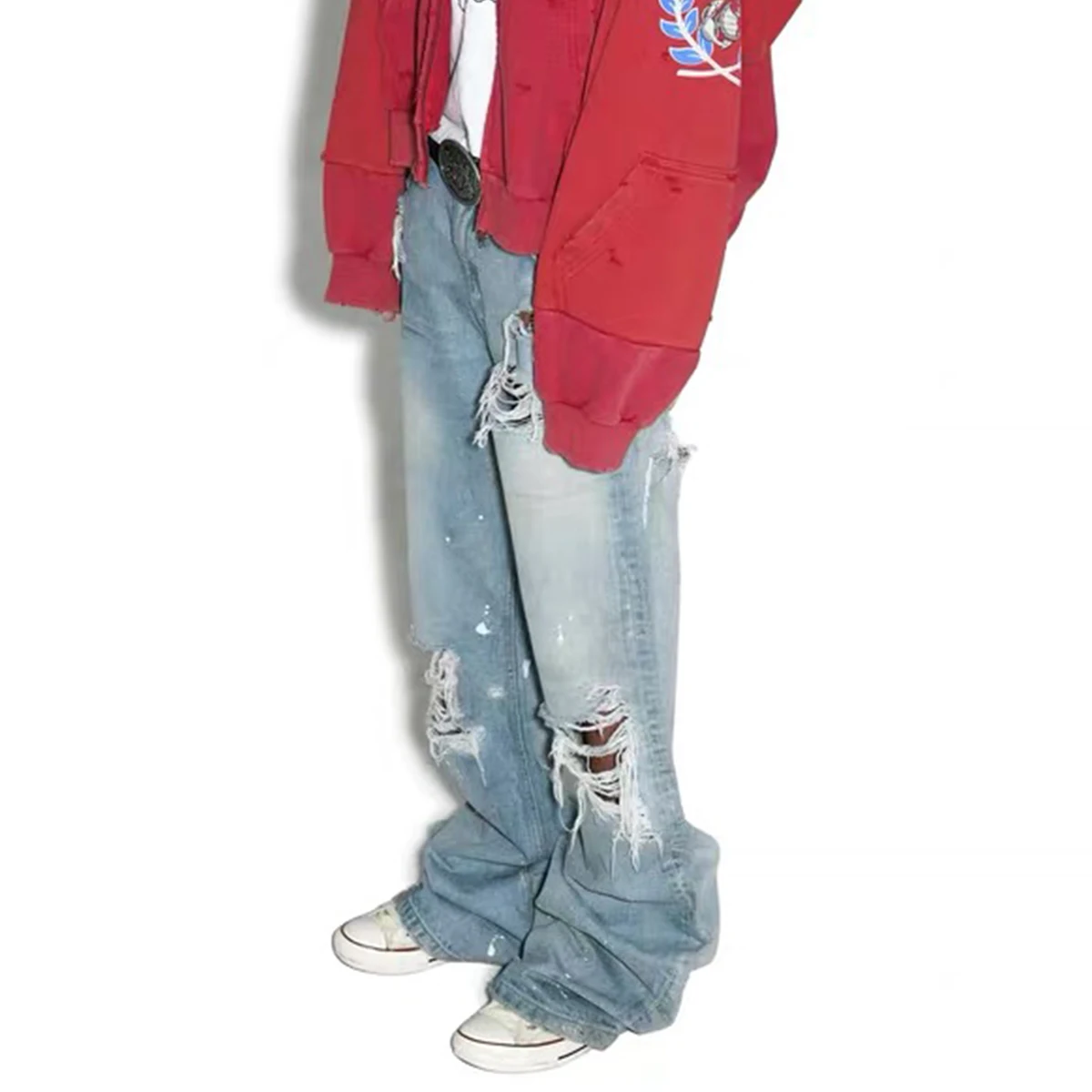 

NIGO мужские весенне-летние расклешенные брюки Destruction Jeans трендовые широкие прямые брюки в стиле ретро # NGTOP11969