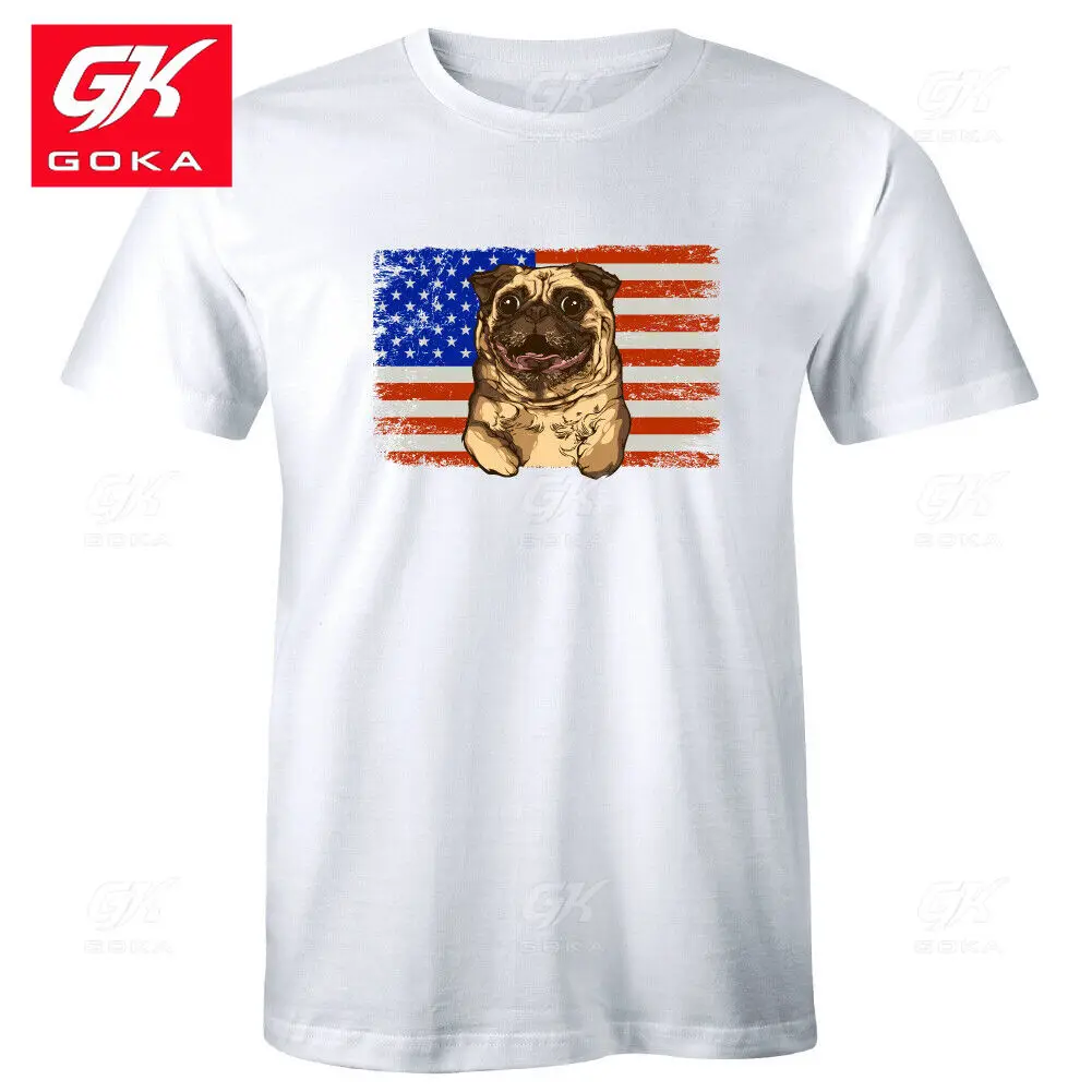 Patriotic Pug Dog Distressed American Flag Men's T-Shirt NEW Graphic Clothing Cotton Tees Vintage Tops Printed Classic T shirts