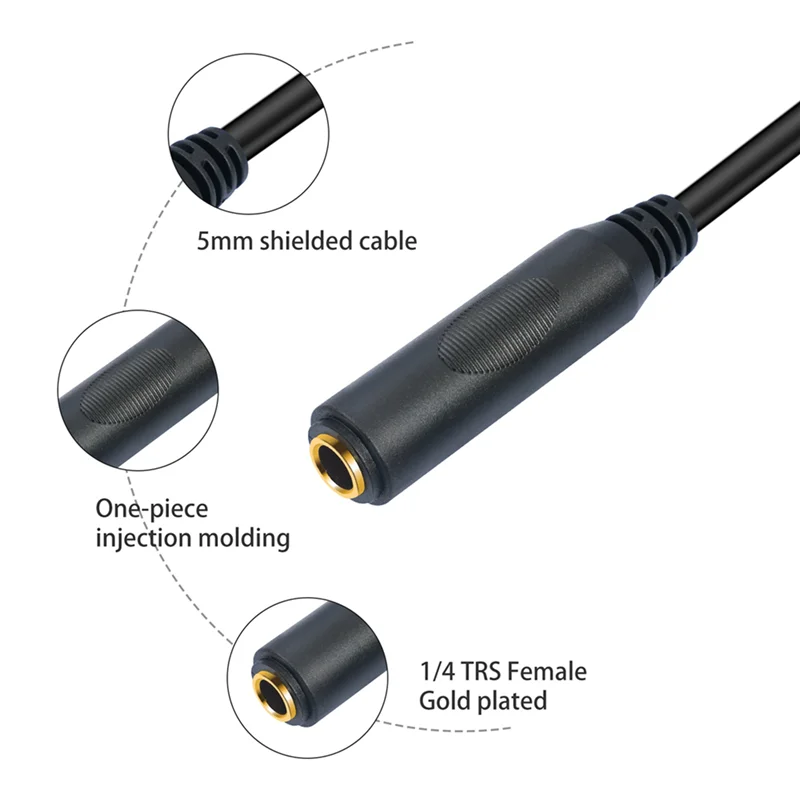 2 قطعة 1/4 TRS 6.35 مللي متر ذكر إلى 6.35 مللي متر أنثى ستيريو تمديد كابل مطلية بالذهب سماعة تمديد وصلة كابل 180 سنتيمتر