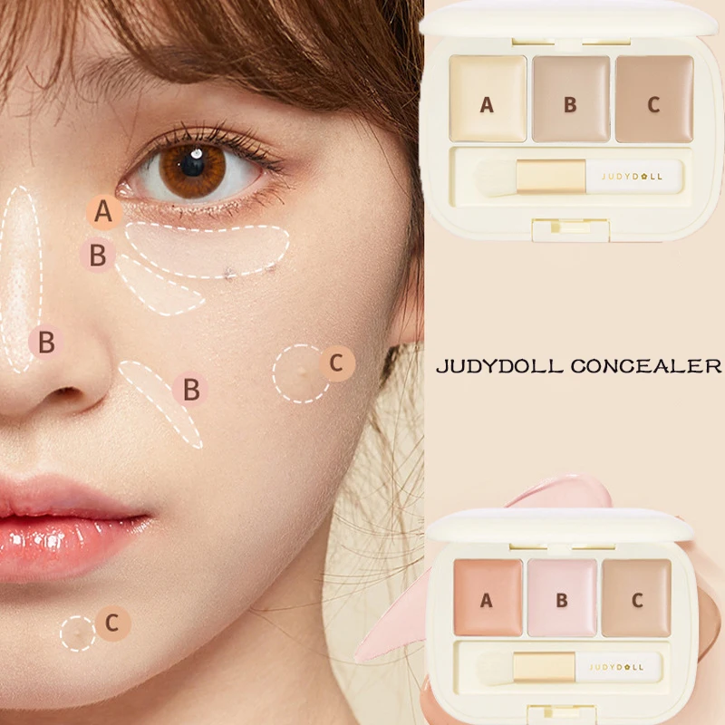 Judydoll Moisturizing Three-Color Concealer Palette High Coverage Long-Lasting Natural Waterproof Sweatproof Makeup Cosmetics