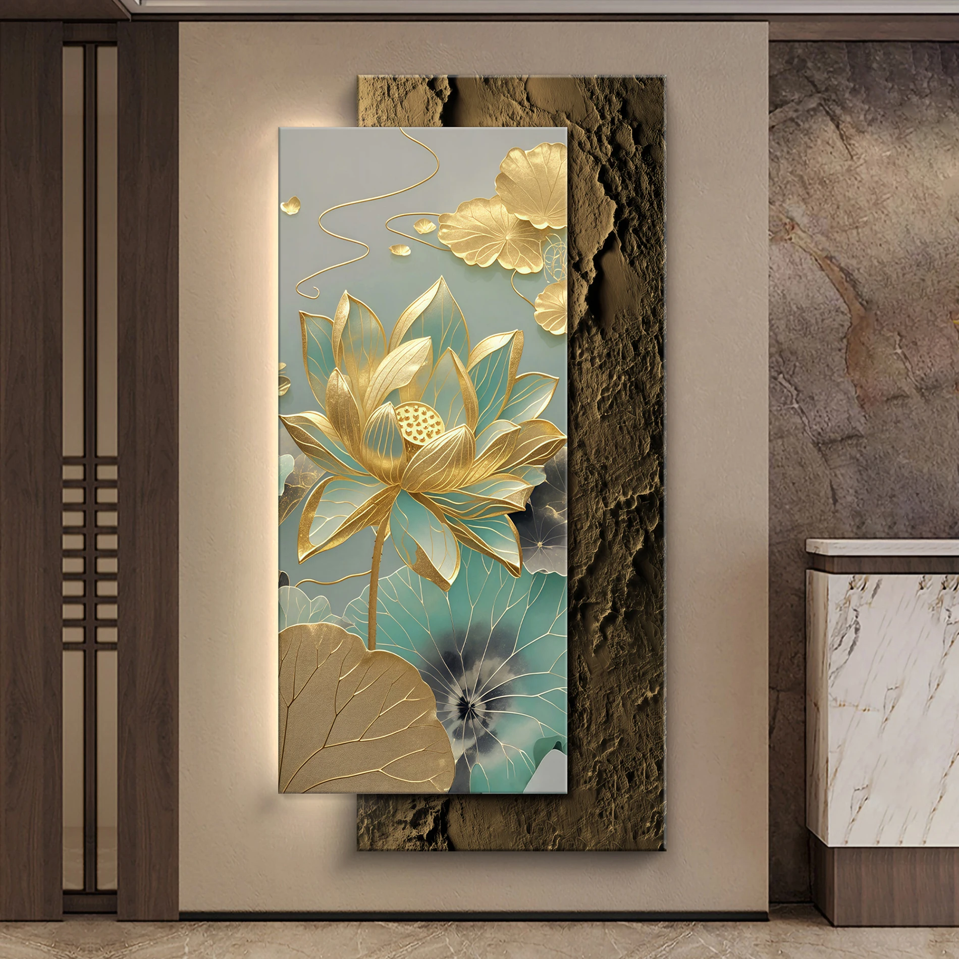 

New Chinese style entrance porch decorative painting corridor corridor superimposed art mural LED light luminous painting