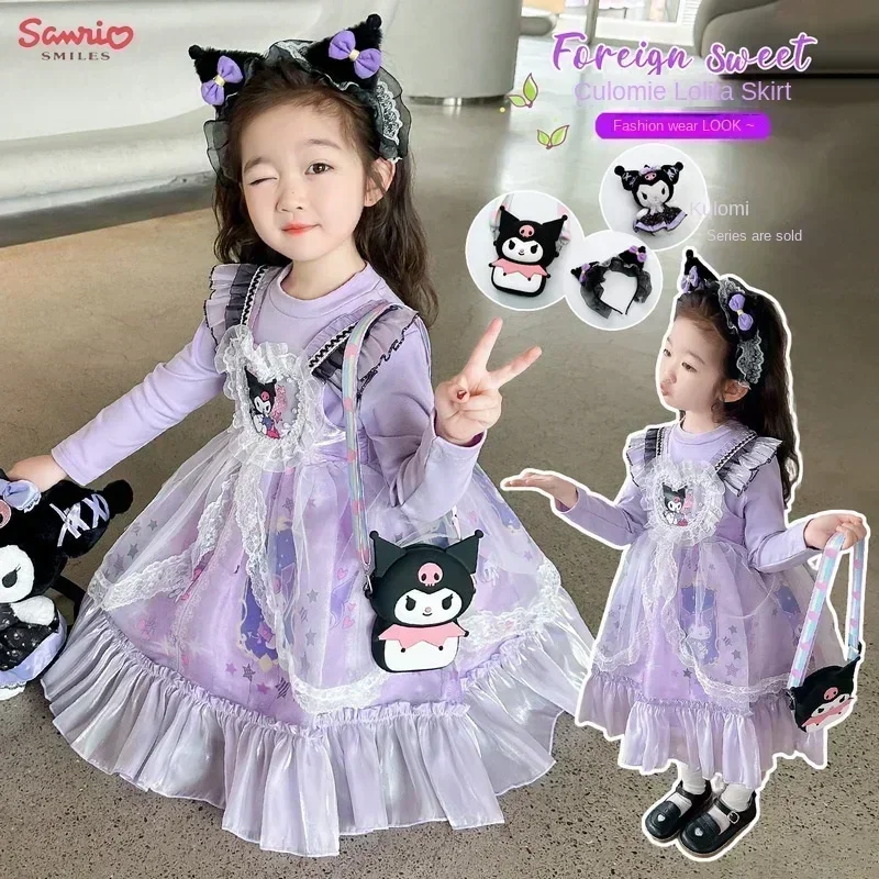 

Anime Sanrio Kawaii Kuromi Girl Dress Autumn Kids Cute Children Princess Lolita Cartoon Loose Fitting Dress Birthday Party Gift