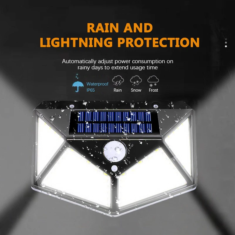 Outdoor Solar Lamp100 LED Solar Wall Lights  Waterproof Motion Sensor Solar Powered Sunlight Street Light for Garden Decoration