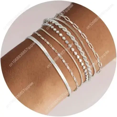 

Kyerlyn Silver Bracelets for Women Trendy Waterproof Silver Dainty Bracelet Stack Adjustable Layered Bracelet Set Minimalist Fas