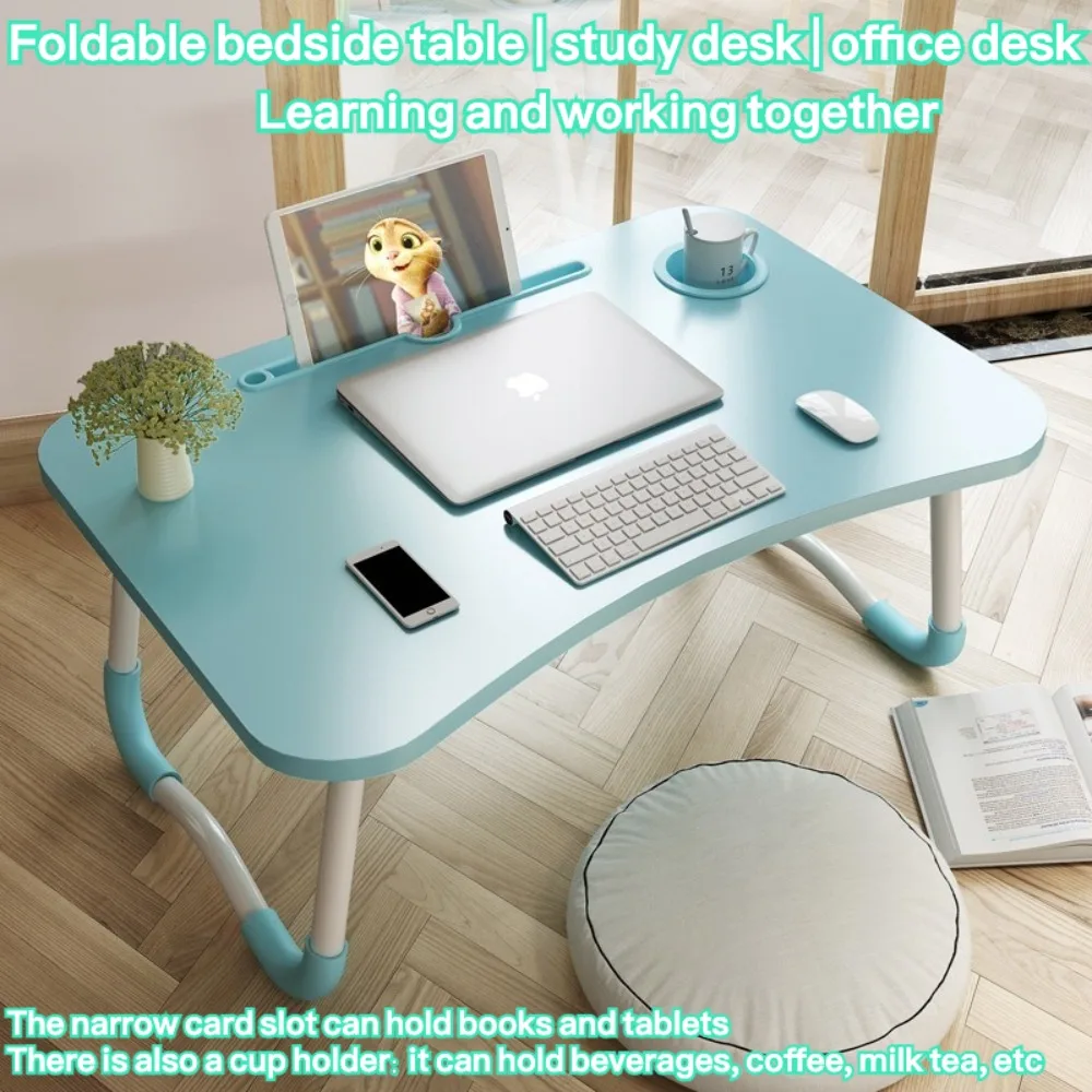 Foldable Study Desk in Bed Small Desk for Students To Study on Rectangular Office Desks Computer Desk with Cup Holder Pink Table