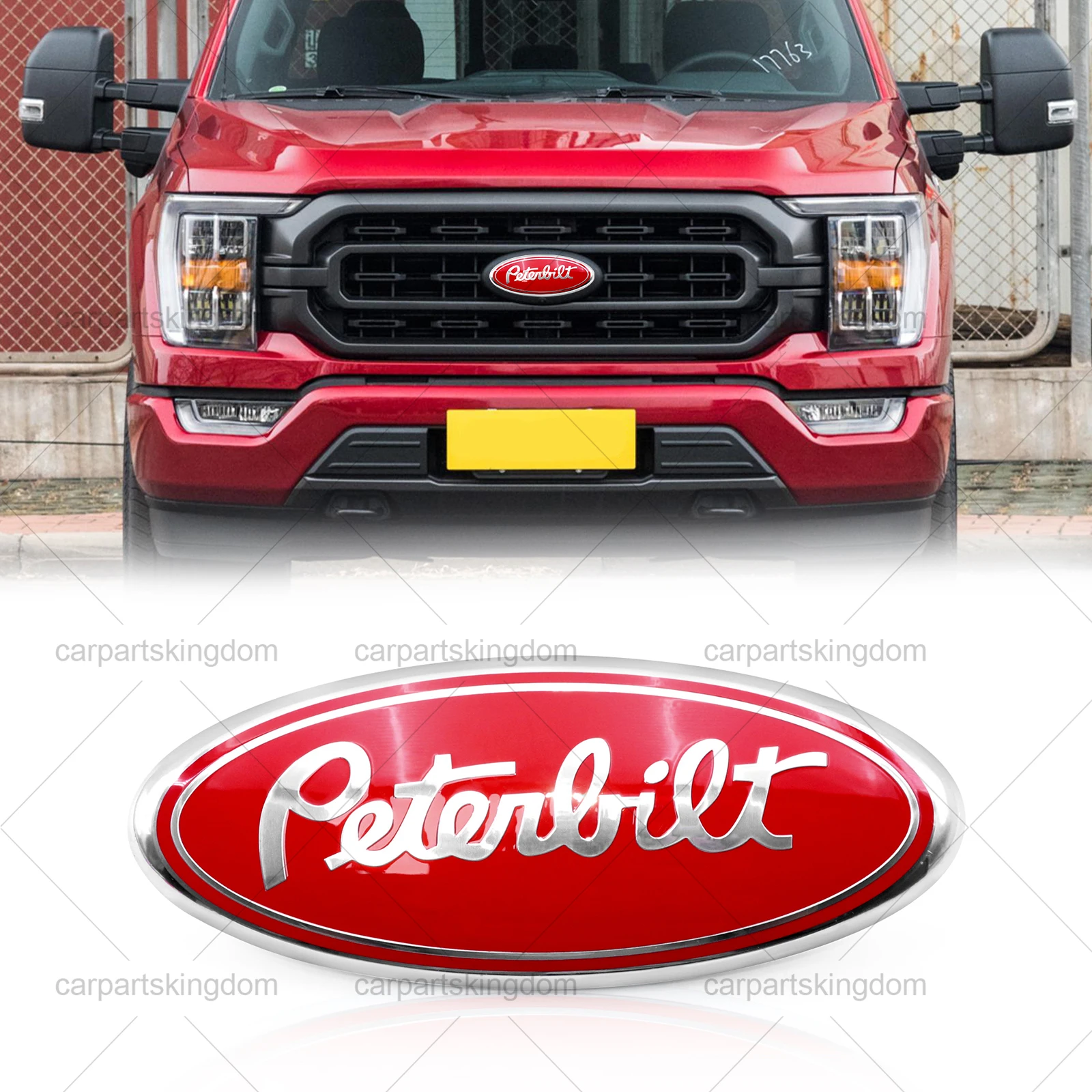 

1PC Red Silver 9" Word Peterbilt Oval Emblem Fit for F150 2005-2014 Car Truck Front Grille Grill Hood Badge 4L34-15402A-CA