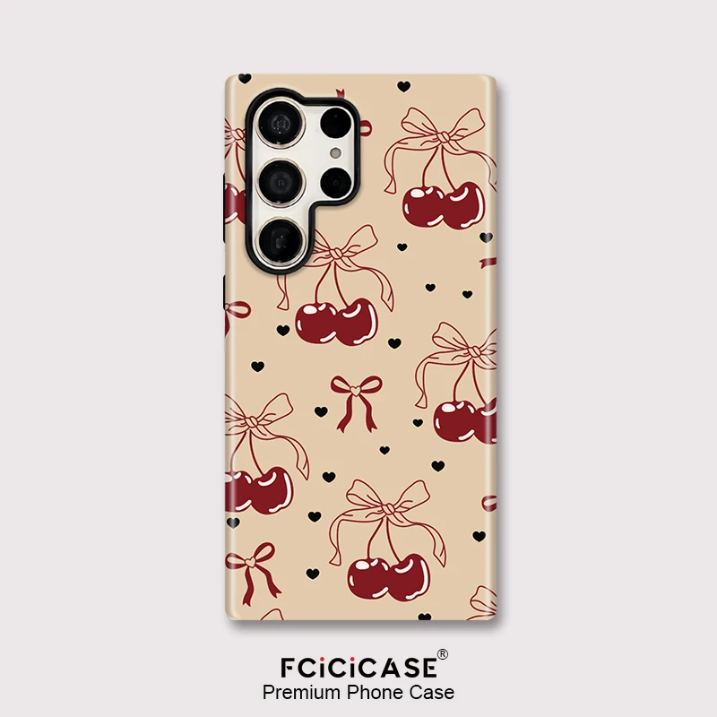 Fcicicase S26 Ultra Shockproof Phone Case For Samsung Galaxy S24 Plus A56 A16 A36 S25 Ultra S23+ A26 Cherry Bow Knots Cover