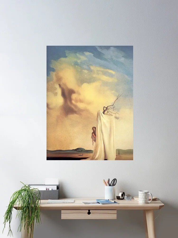 Figure and drapery in a landscape Salvador Dali Painting , Art Print Canvas Poster, Living Room Decor, Home Wall Picture