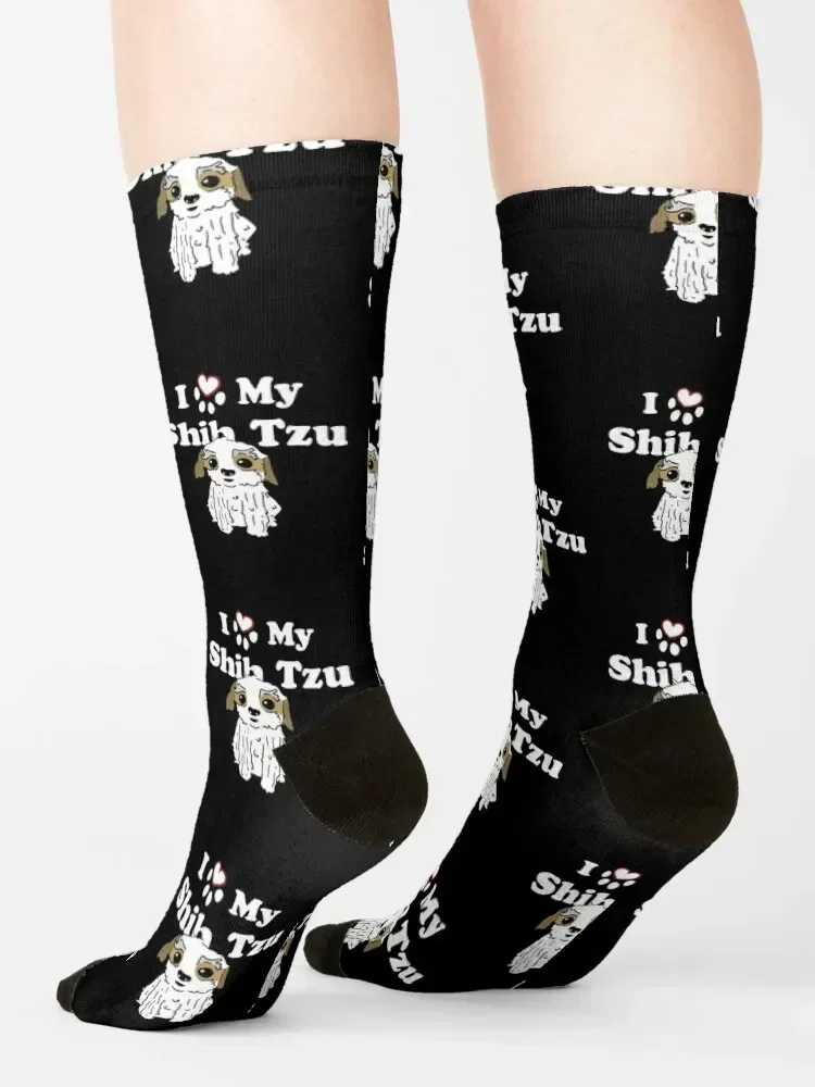 I Love My Shih Tzu Dog Ilustration Calcetines térmicos de invierno para gimnasio Calcetines para mujer y hombre