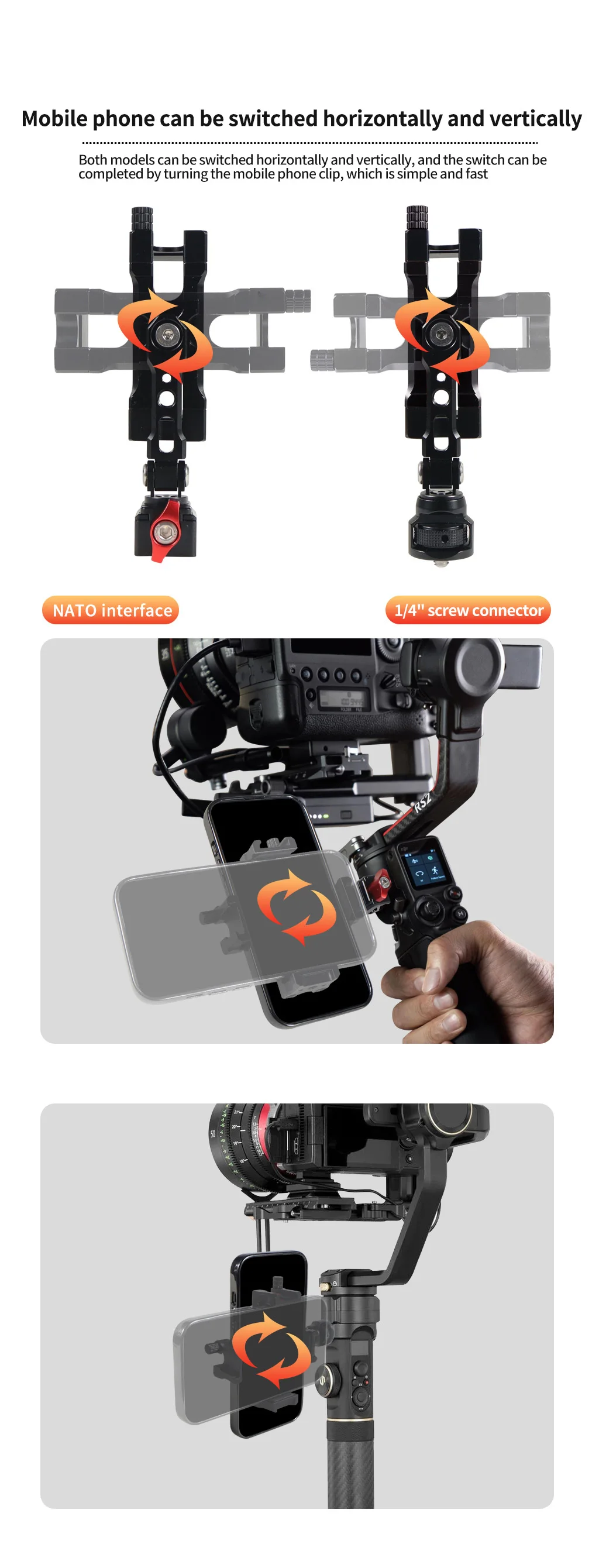 Mobiler Halter Schienenklemme 1/4" Schraube Kaltschuhhalterung für DJI RS2 RS3 RS4 Telefonstabilisator Smartphone DSLR Kamera Stativhalterung – Detail 9