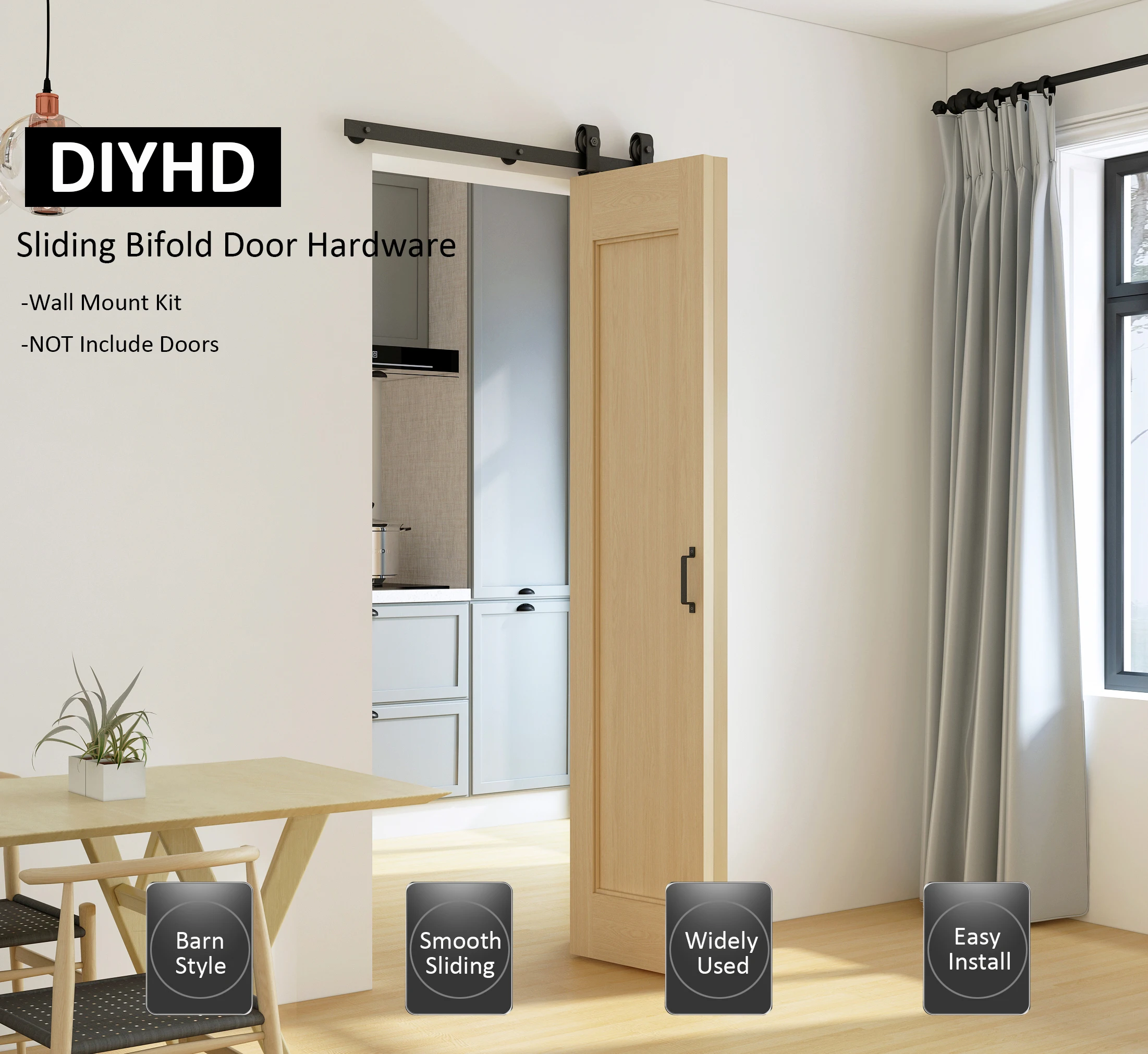 DIYHD 710mm Bi-Fold Sliding Barn Door Hardware,Folding Closet Door Track Kit,Fit MAX Door Size:610mm