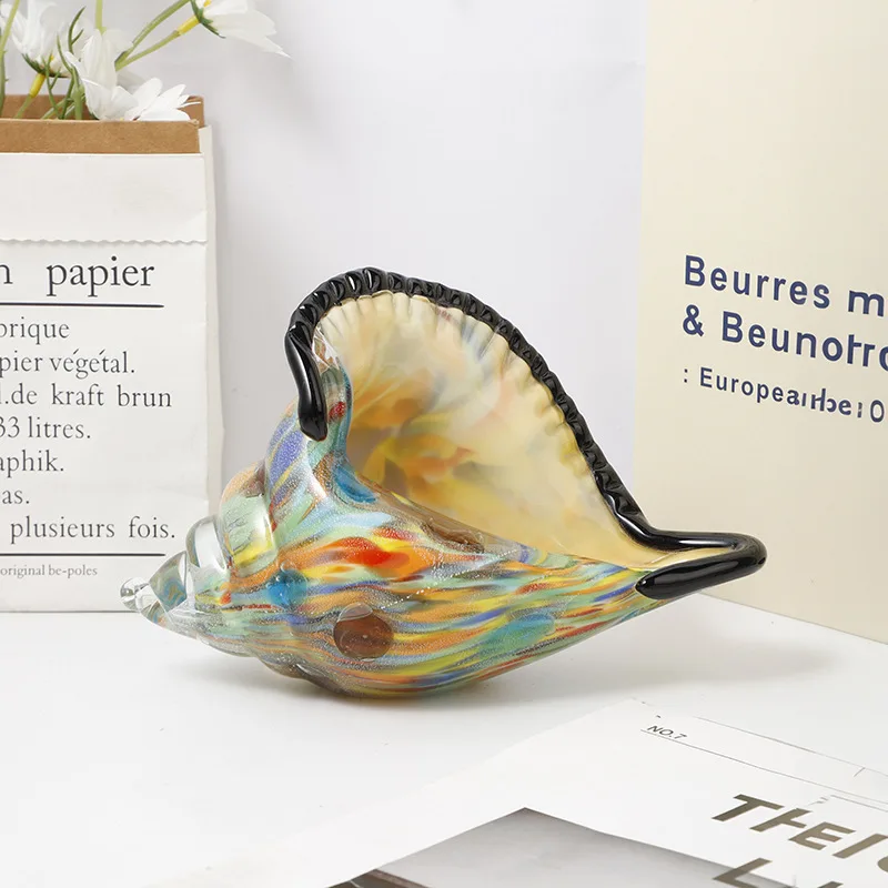 Glass Shell Sculpture Nautilus Transparent Colored Sea Shell Bivalve Shell Nail Conch Ocean Figurine Home Decoration Accessories
