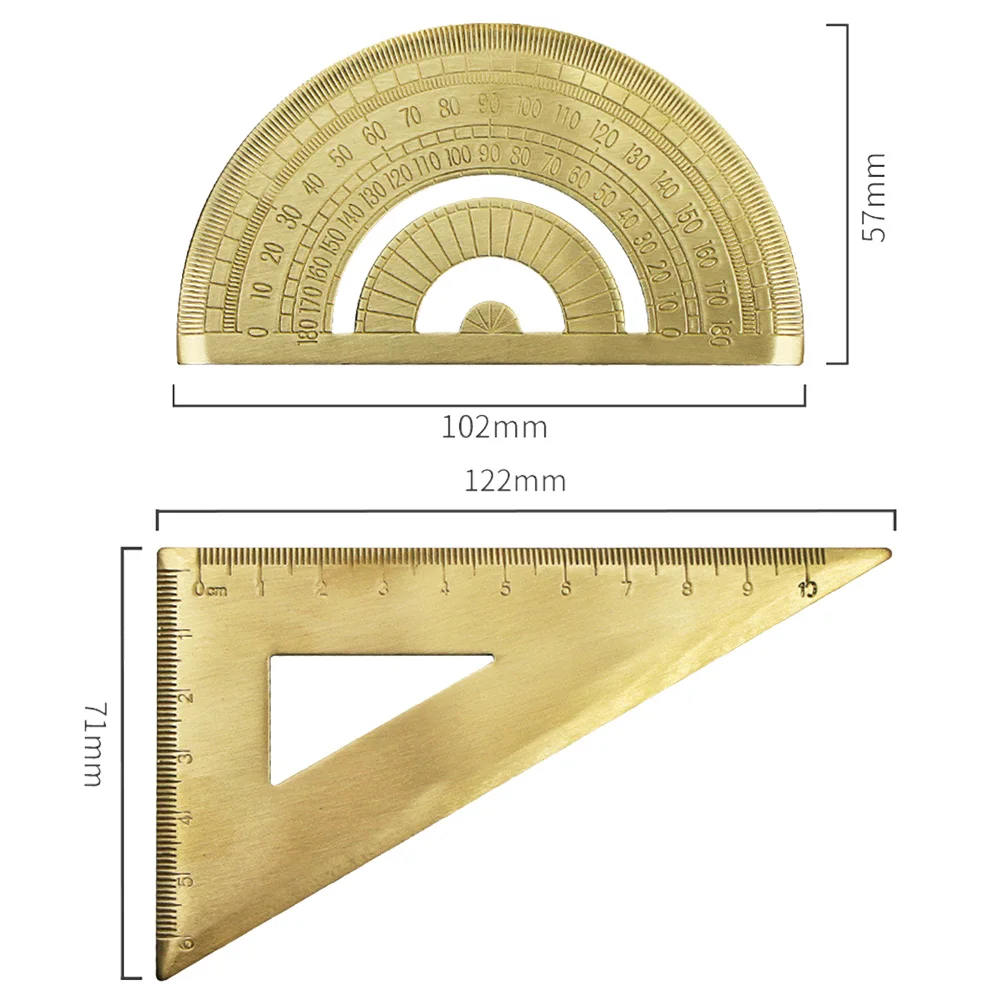 

1 set 1 Set Triangle Ruler Geometry Measurement Brass Protractor Portable Lightweight High-Grade Clear Scale Multi-Gauge