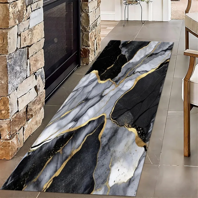 Modern Marble Texture Runner Rug Nordic Style Indoor Water-absorbent Non-Slip Floor Mat for Bedroom Bedside Balcony Living Room