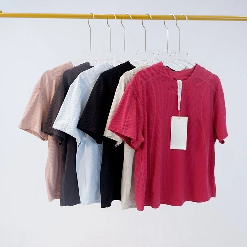 

Womens Ribbed Sports Top Sweat Wicking Skin Friendly Breathable Comfort Short Sleeve Yoga Outdoor Round Neck Quick Dry for Gym