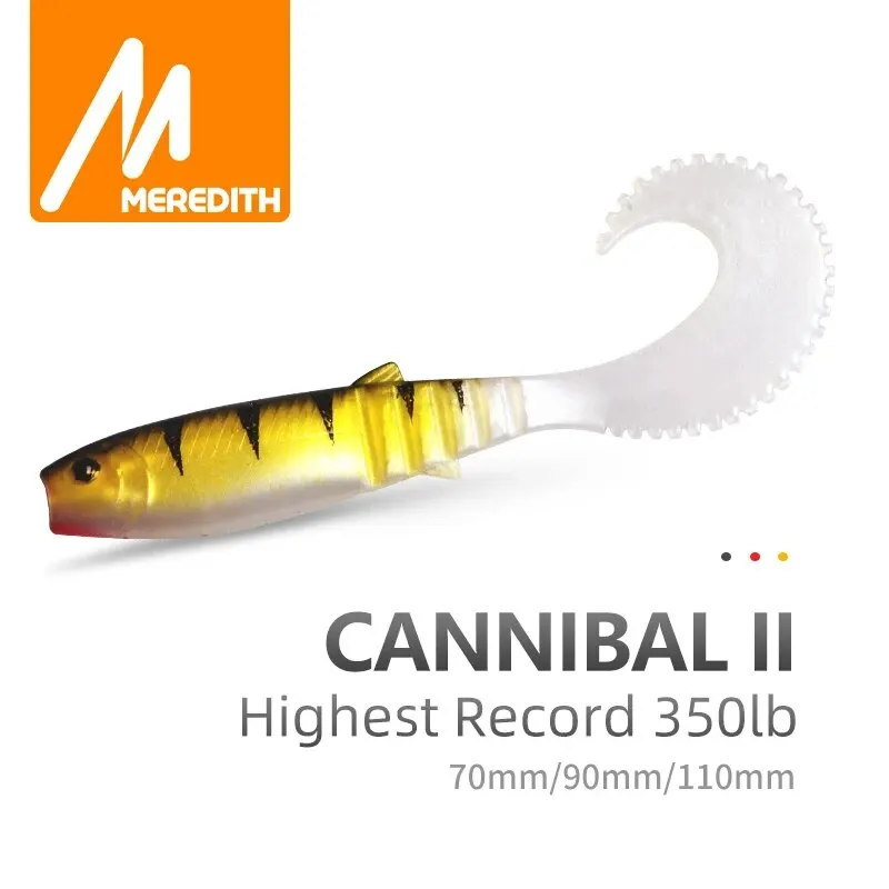 MEREDITH Cannibal Curved Tail 70mm 90mm Fishing Lures Artificial Wobblers Soft Baits Silicone Shad Worm Bass Leurre Souple