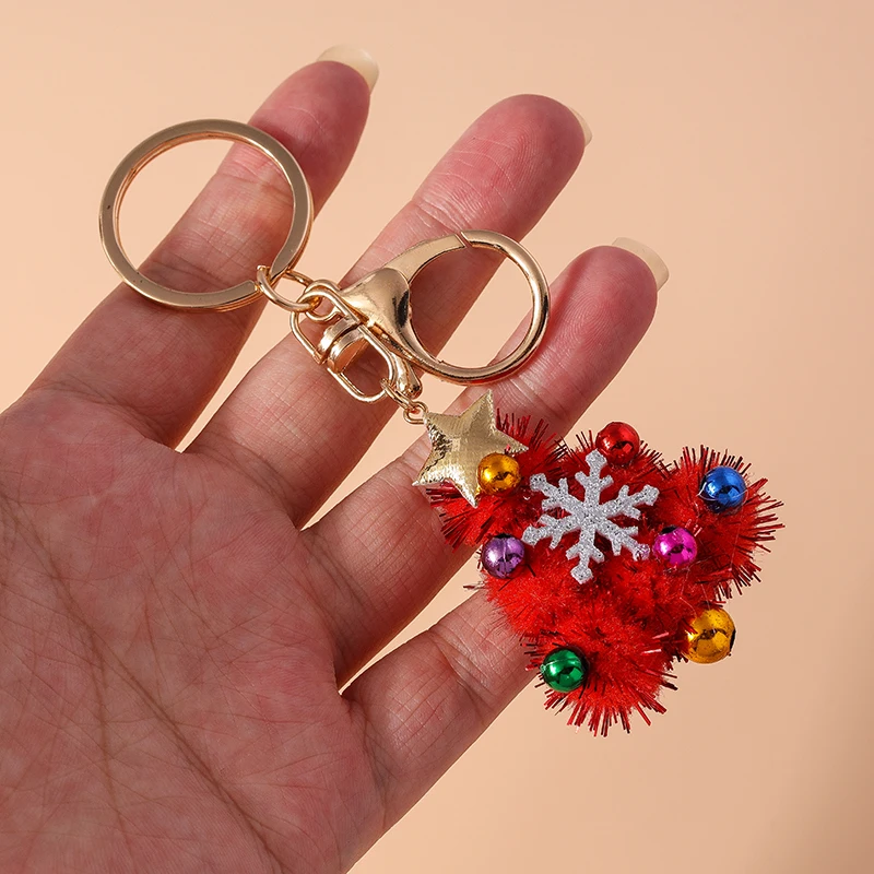 Cute Handmade Christmas Tree Keychain Snowflake Key Ring Pendant for Women Girls Handbag Christmas Decor Jewelry Gifts