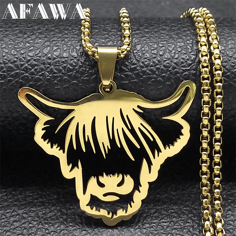 Creative Animal Bull Head Pendant Necklace for Women Men Stainless Steel Gold Color Ox Farm Chain Jewelry collar NZZZ511S02