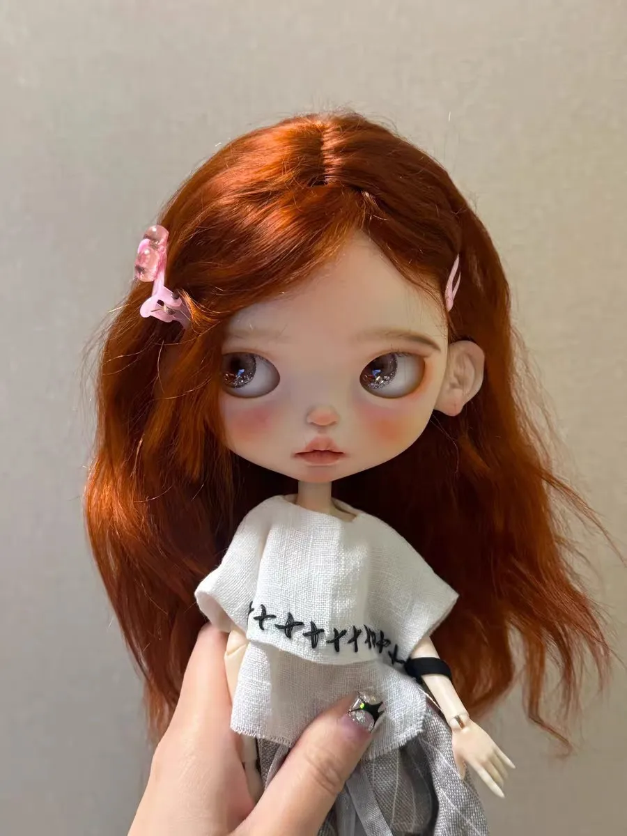 

2026 Dula Doll Wigs for Blythe Qbaby natural Mohair Dirty orange shawl hair hard seams for 9-10 inch head
