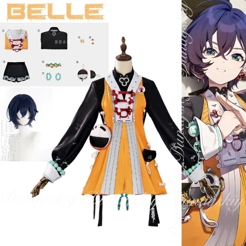 

Zenless Zone Zero Game Belle Cosplay The Cheerful Girl With The Blue-violet Wig And The Orange Dress Cosplay Costume All Of Suit