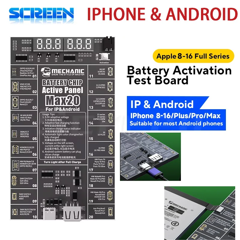

Плата обнаружения активации аккумулятора MECHANIC Pro20 Max20, быстрая зарядка для аккумулятора iPhone Sam Android, активация в один клик